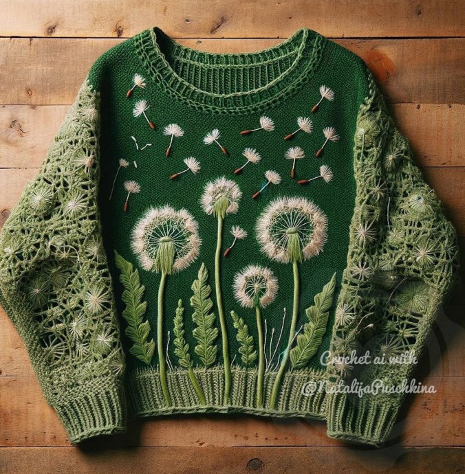 Вязаные цветы на пуловерах