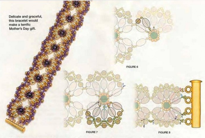 Браслеты с нежными цветками из бисера
