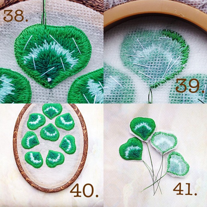 Брошь "Клевер на удачу" в технике stumpwork