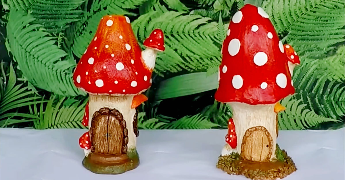 Красивые грибочки для сада из пластиковой бутылки и цемента