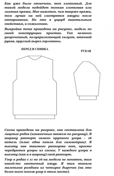 Топ с красивыми ажурными узорами спицами