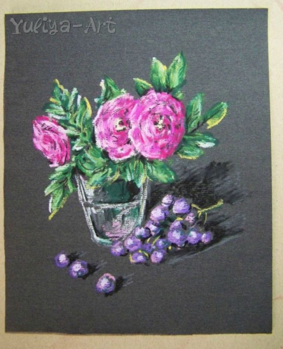 Рисуем "Шиповник" масляной пастелью