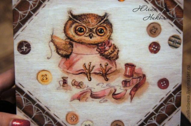 Шкатулка с имитацией кружева "Сова-рукодельница"