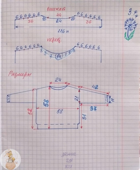 ​Джемпер в сеточку спицами