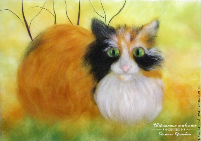 Картина из шерсти "Кот"