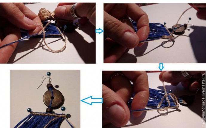Этнические серьги "Синие слоны" в технике макраме