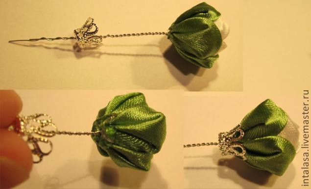 Сборка бутона в технике канзаши