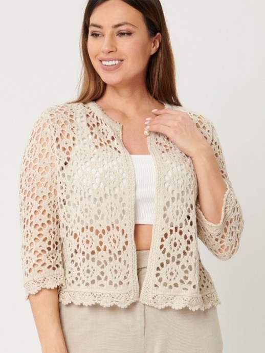 Летний кардиган с очень интересным узором: имитация вязания крючком