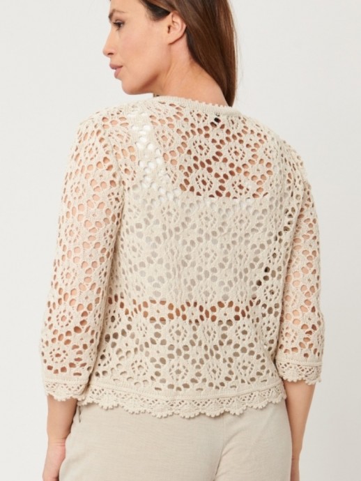 Летний кардиган с очень интересным узором: имитация вязания крючком