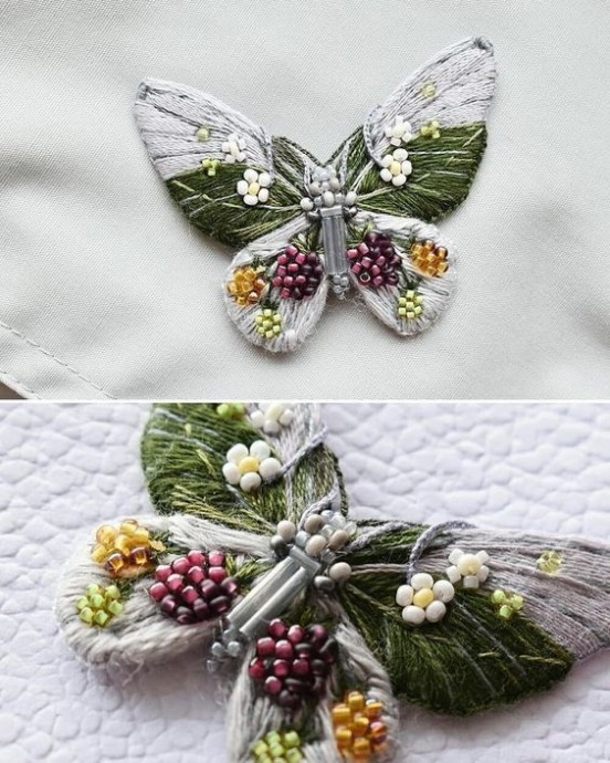 Красивые вышитые брошки-бабочки