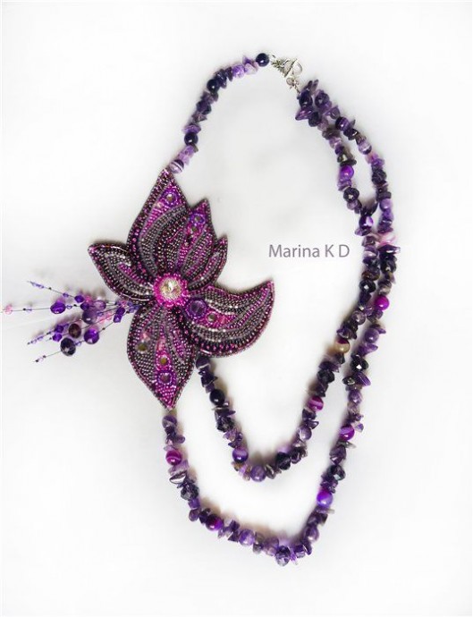 Вышиваем бисером цветок колье "Весенняя Рапсодия": часть 3