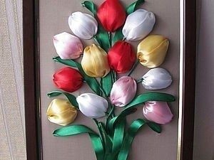 Вышивка лентами: тюльпаны