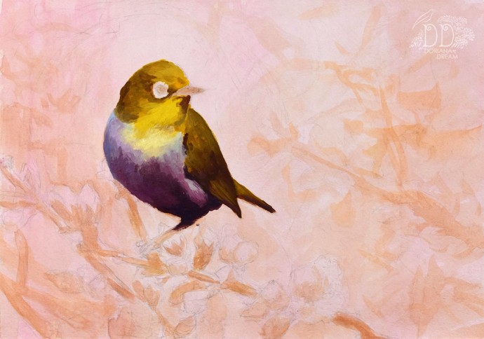 Урок рисования акриловыми красками: рисуем "Белоглазку", часть 2