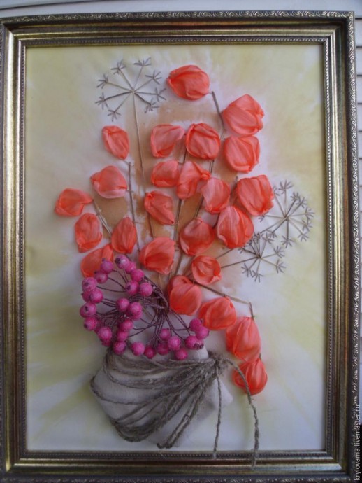 Вышиваем лентами физалис