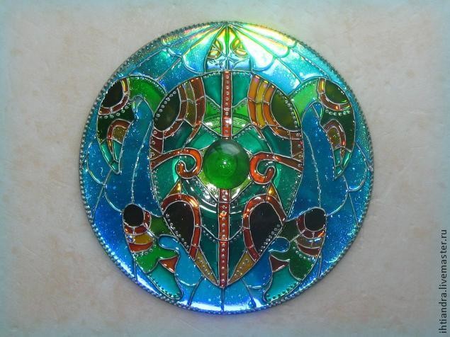 Витражный магнит на диске "Черепашка"