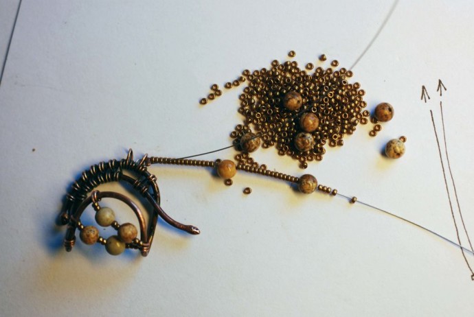 Процесс создания колье «Осенний пейзаж» из яшмы и медной проволоки: часть 5