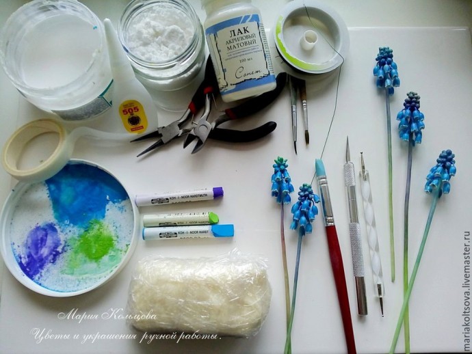 Мастер-класс по лепке мускарика (мышиного гиацинта) из полимерной глины: часть 1