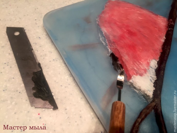 Мастер-класс по мыльной картине "Снегирь": часть 5