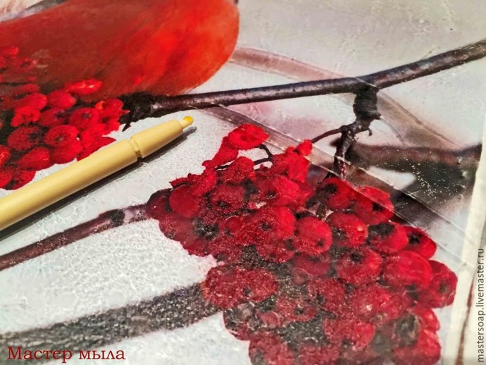 Мастер-класс по мыльной картине "Снегирь": часть 1