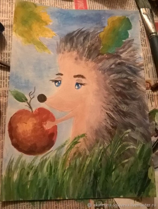 Рисуем ежика в технике сухая кисть