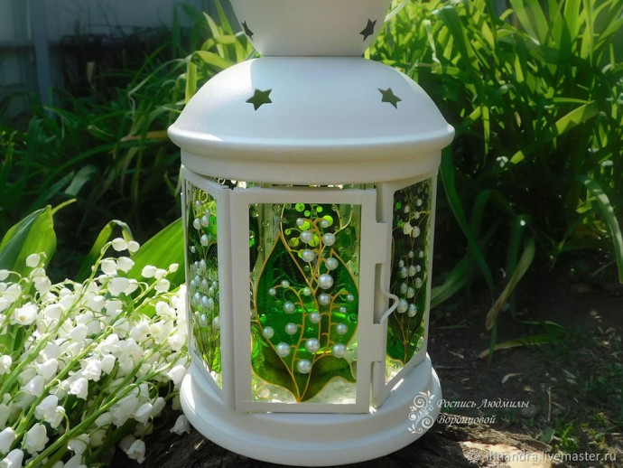 Создаём витражный фонарик с весенними ландышами: часть 2