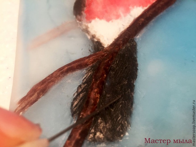 Мастер-класс по мыльной картине "Снегирь": часть 5