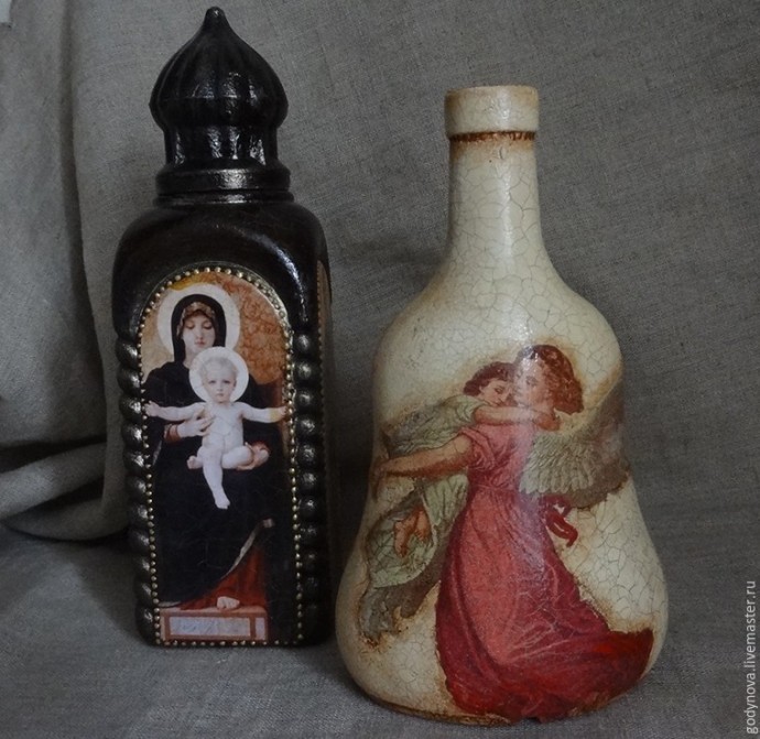 Мастер-класс: декор бутылки для святой воды в технике декупаж, часть 3