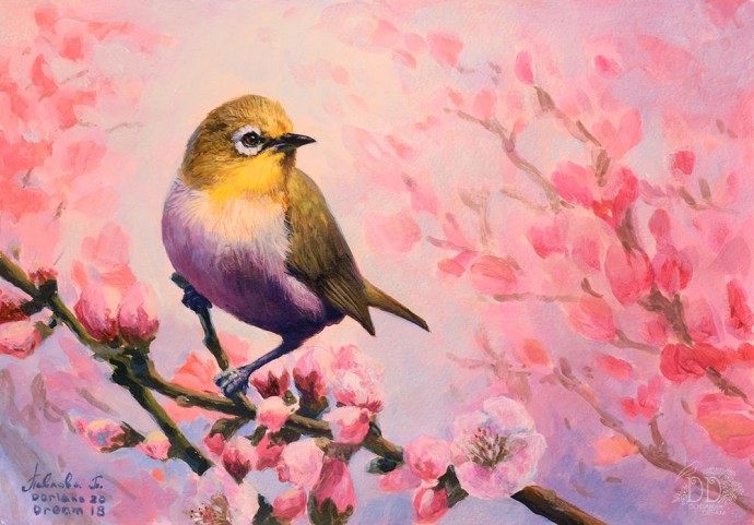 Урок рисования акриловыми красками: рисуем "Белоглазку", часть 2