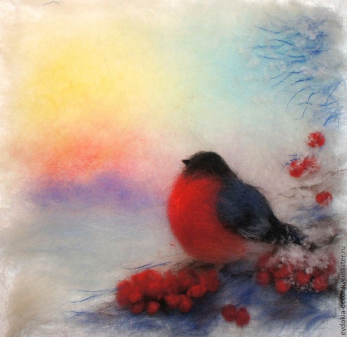 Создаем картину "Снегирь" в технике шерстяная акварель: часть 2