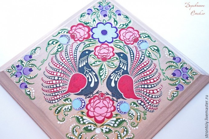 Городецкие птицы в смешанной технике: часть 2