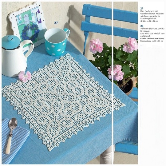 Салфетка и на стол, и на стул в филейной технике крючком