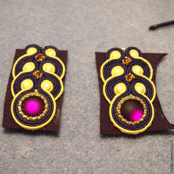 Делаем сережки в технике сутажной вышивки: часть 3