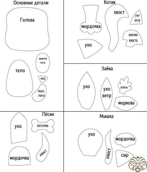 Забавные игрушки из фетра по одной выкройке